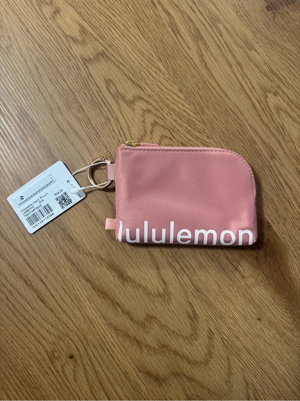 lululemon Coral Pink Zip Card Case with Key Ring